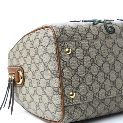 Gucci GG Supreme Monogram Floral Embroidered Small Boston Brown 5 of 9