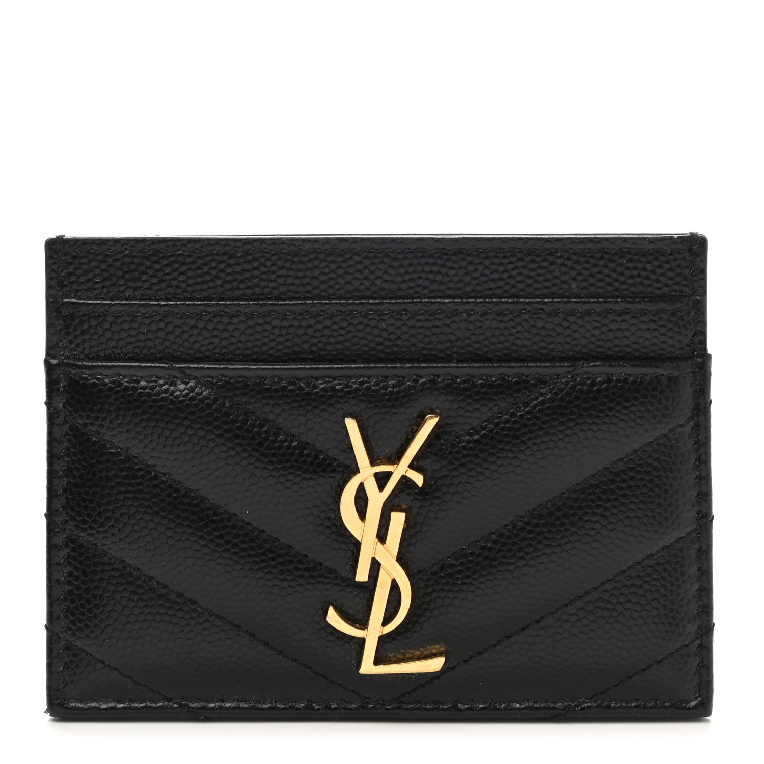 Saint Laurent Grain De Poudre Matelasse Chevron Monogram Credit Card Case Black 1 of 7