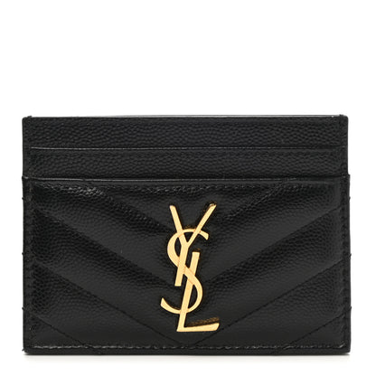 Saint Laurent Grain De Poudre Matelasse Chevron Monogram Credit Card Case Black 1 of 7