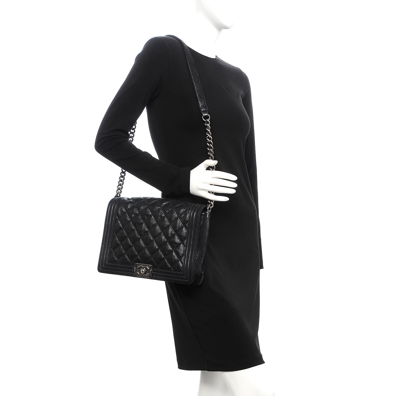 Chanel Iridescent Calfskin Quilted New Medium Gentle Boy Flap Black 2 of 7