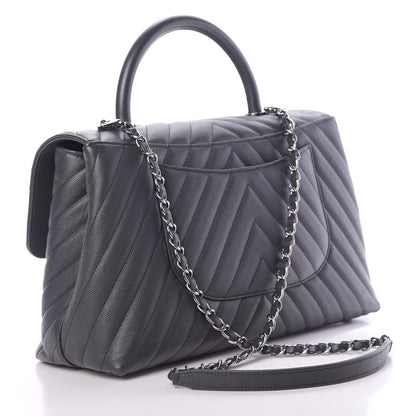 Chanel Caviar Chevron Quilted Medium Coco Handle Flap Dark Grey 3 of 13