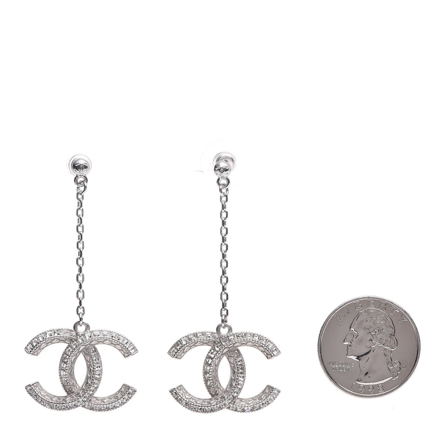 Baguette Crystal CC Drop Earrings Silver