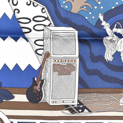 Hermes Silk Twill Le Premier Chant Scarf 90 Bleu Nuit White Ebene 3 of 5