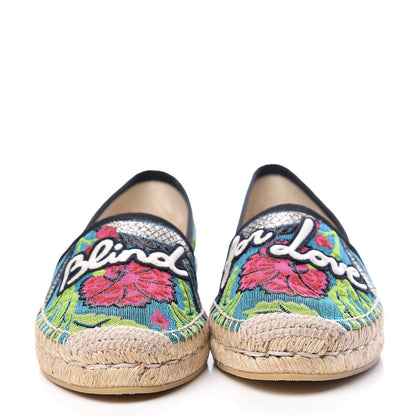 Gucci Tapestry Brocade Blind For Love Espadrilles 38 Acquamarine Green Black 2 of 9