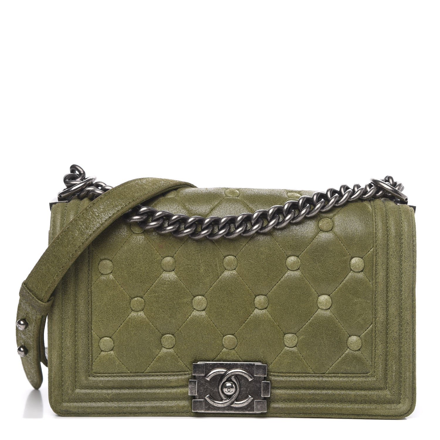 Chanel Goatskin Chesterfield Quilted Medium Celtic Boy Flap Green 1 of 15