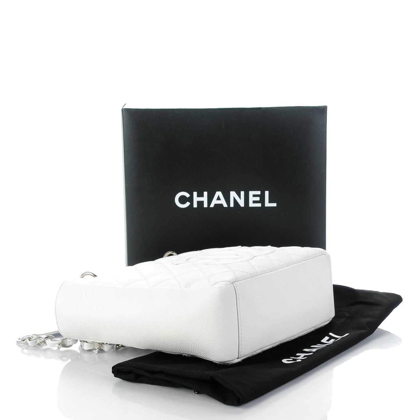 Caviar Quilted Petit Shopping Tote PST White