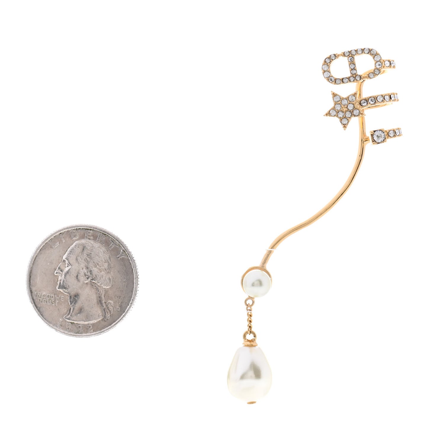 Metal Crystal Pearl CD Ear Cuff Gold
