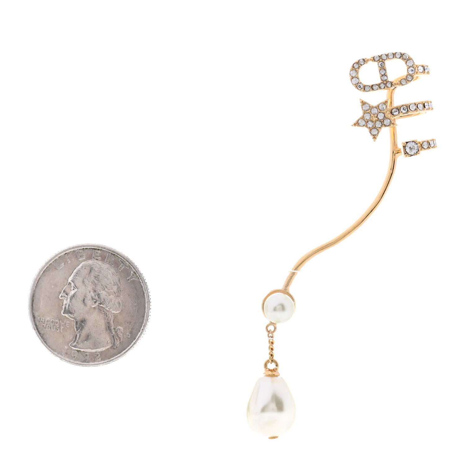 Christian Dior Metal Crystal Pearl CD Ear Cuff Gold 2 of 4
