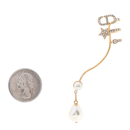 Christian Dior Metal Crystal Pearl CD Ear Cuff Gold 2 of 4