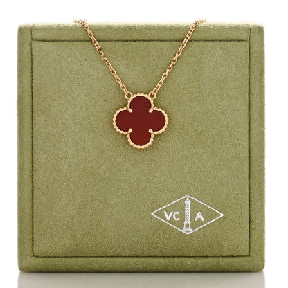 Van Cleef & Arpels 18K Yellow Gold Carnelian Vintage Alhambra Pendant Necklace 4 of 4
