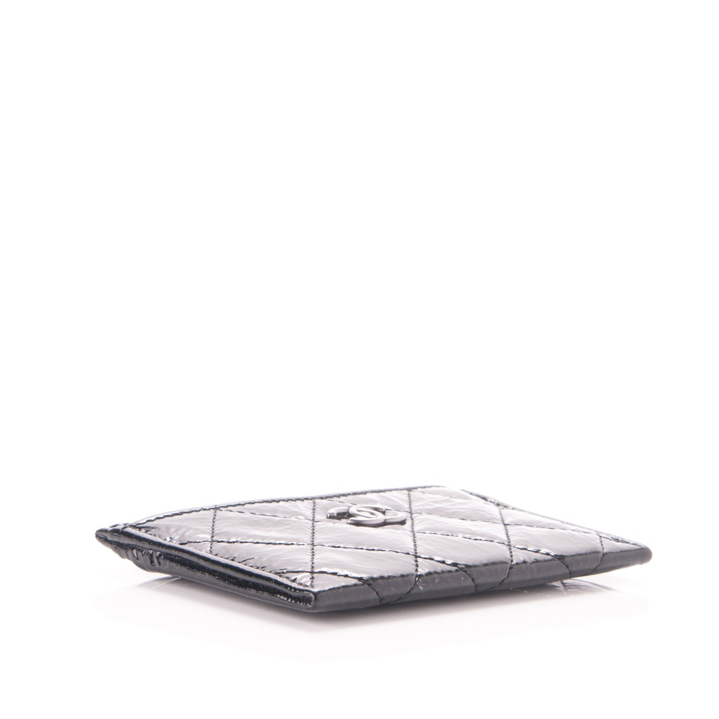 Patent Calfskin Quilted Card Holder Black