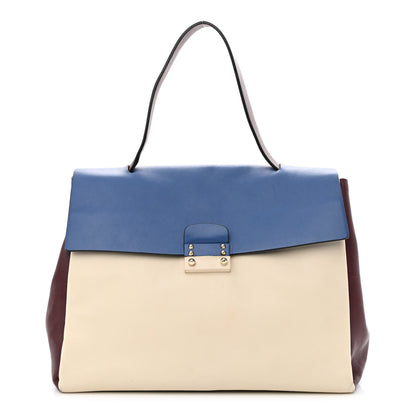Valentino Garavani Calfskin Colorblock Single Handle Satchel Cream Blue Burgundy 1 of 14