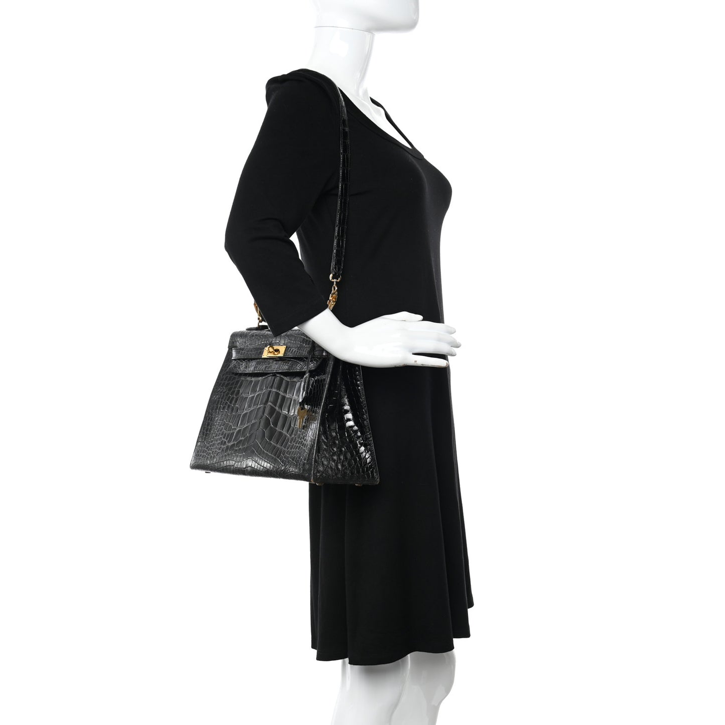 Shiny Alligator Kelly Sellier 32 Black