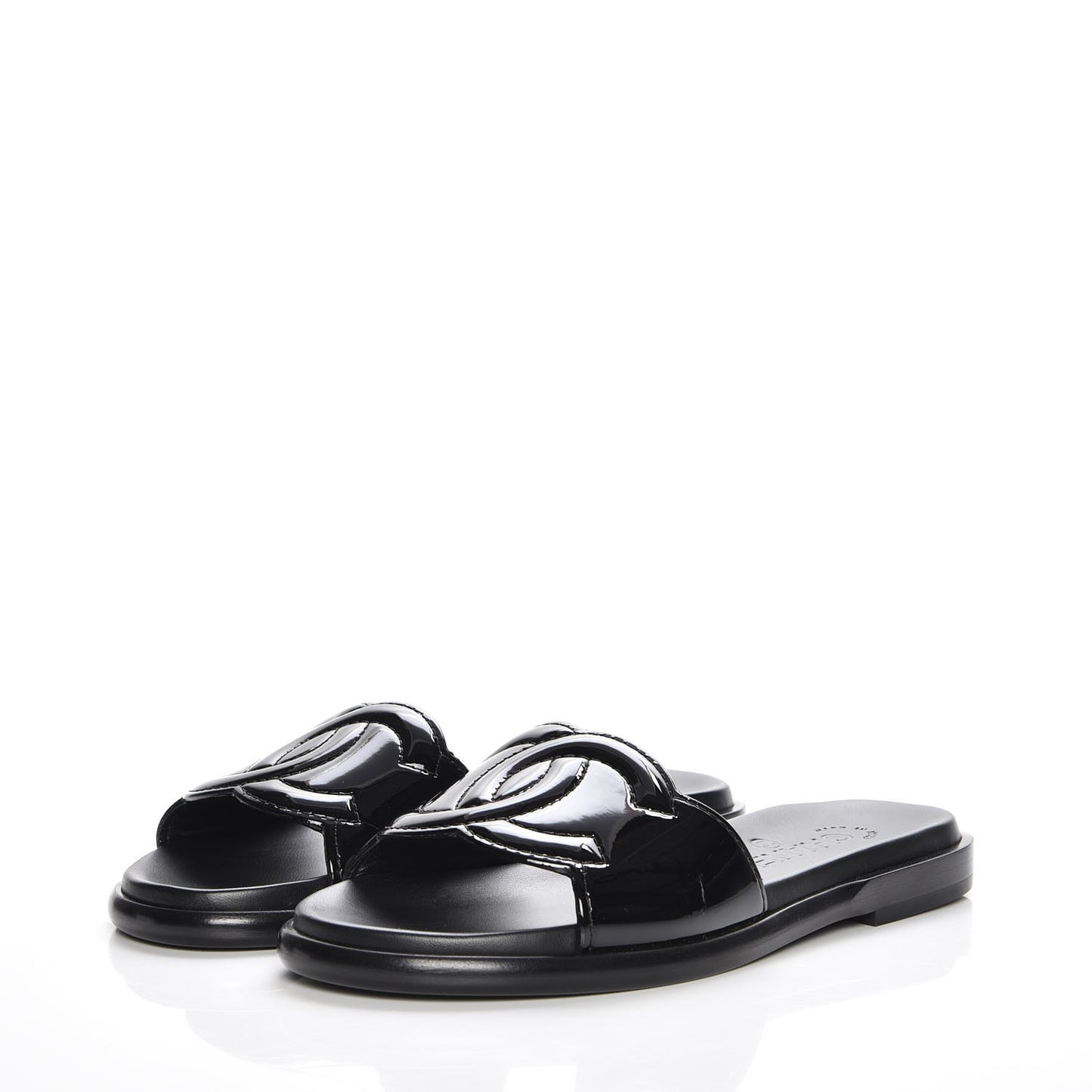 Patent Calfskin CC Slip On Mules 36 Black