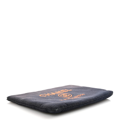 Chanel Denim Large Deauville Pouch Clutch Blue Orange 4 of 10