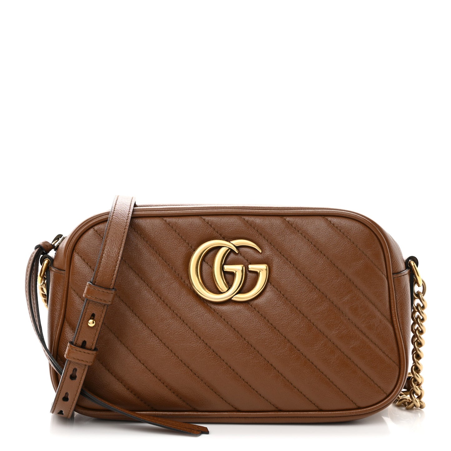 Glazed Calfskin Matelasse Diagonal Small GG Marmont Chain Shoulder Bag Cuir