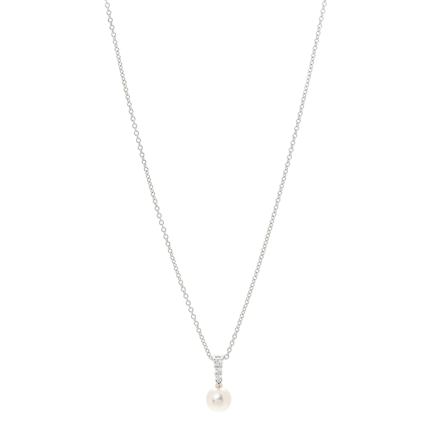 18K White Gold Diamond Akoya Pearl 8mm Morning Dew Pendant Necklace