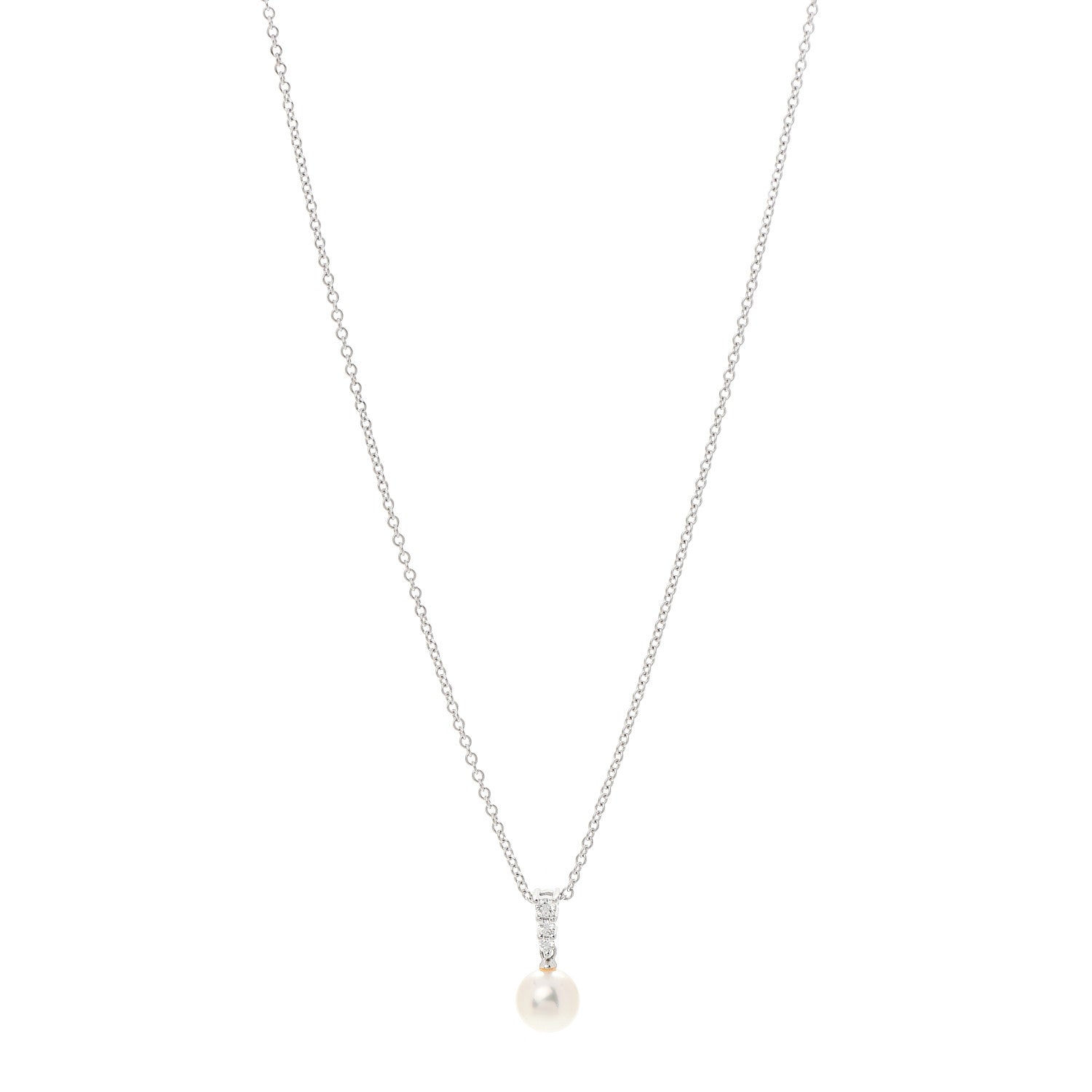 Mikimoto 18K White Gold Diamond Akoya Pearl 8mm Morning Dew Pendant Necklace 1 of 6
