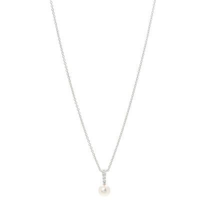 Mikimoto 18K White Gold Diamond Akoya Pearl 8mm Morning Dew Pendant Necklace 1 of 6