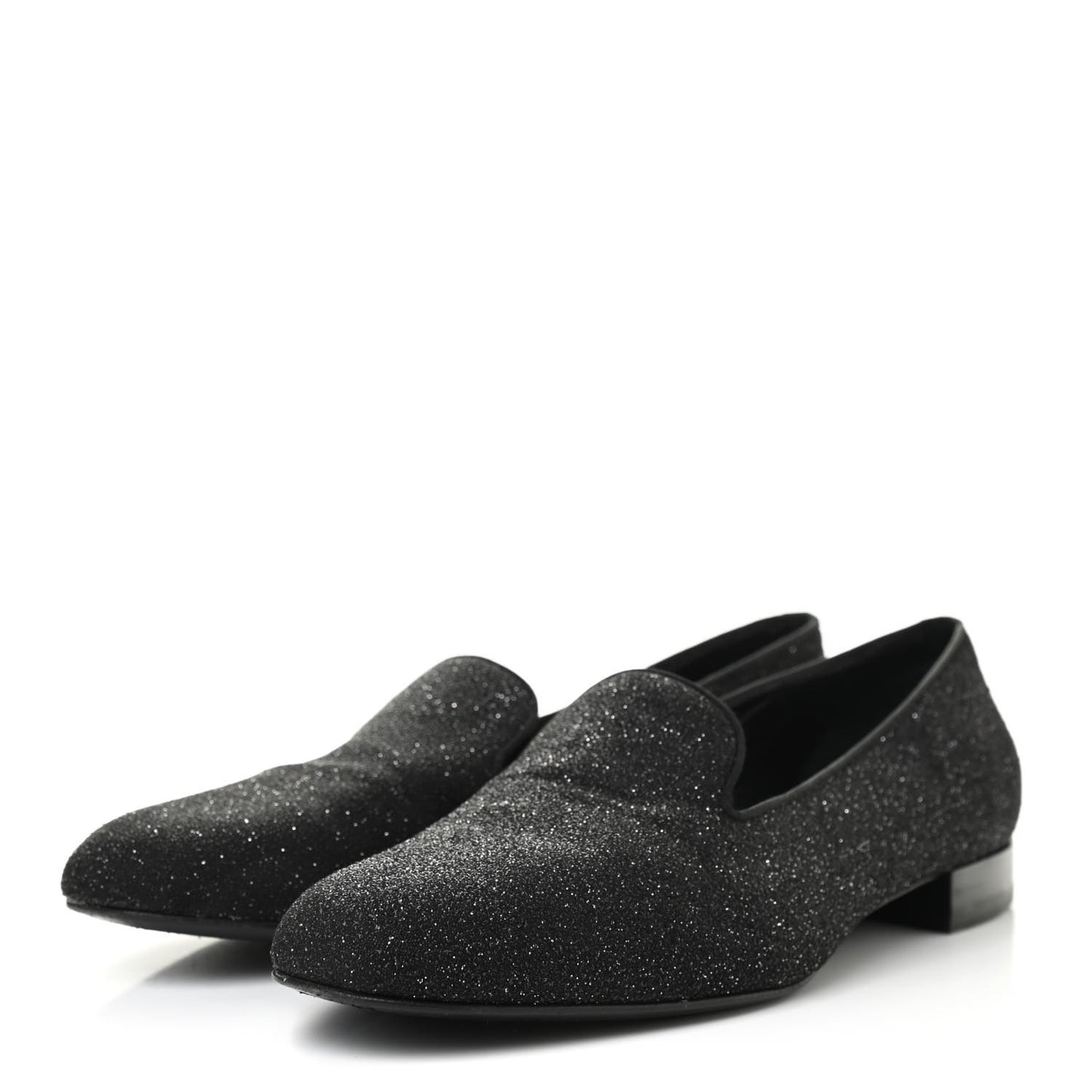Metallic Calfskin Smoking Slipper Flat Loafers 38.5 Black Glitter