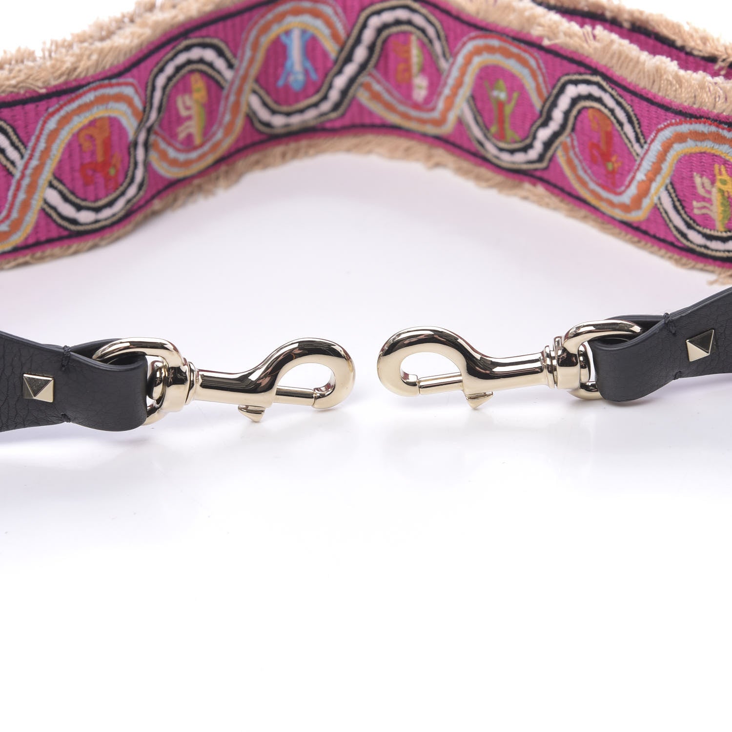 Valentino Garavani Canvas Animal Embroidered Rockstud Guitar Strap Pink 3 of 5