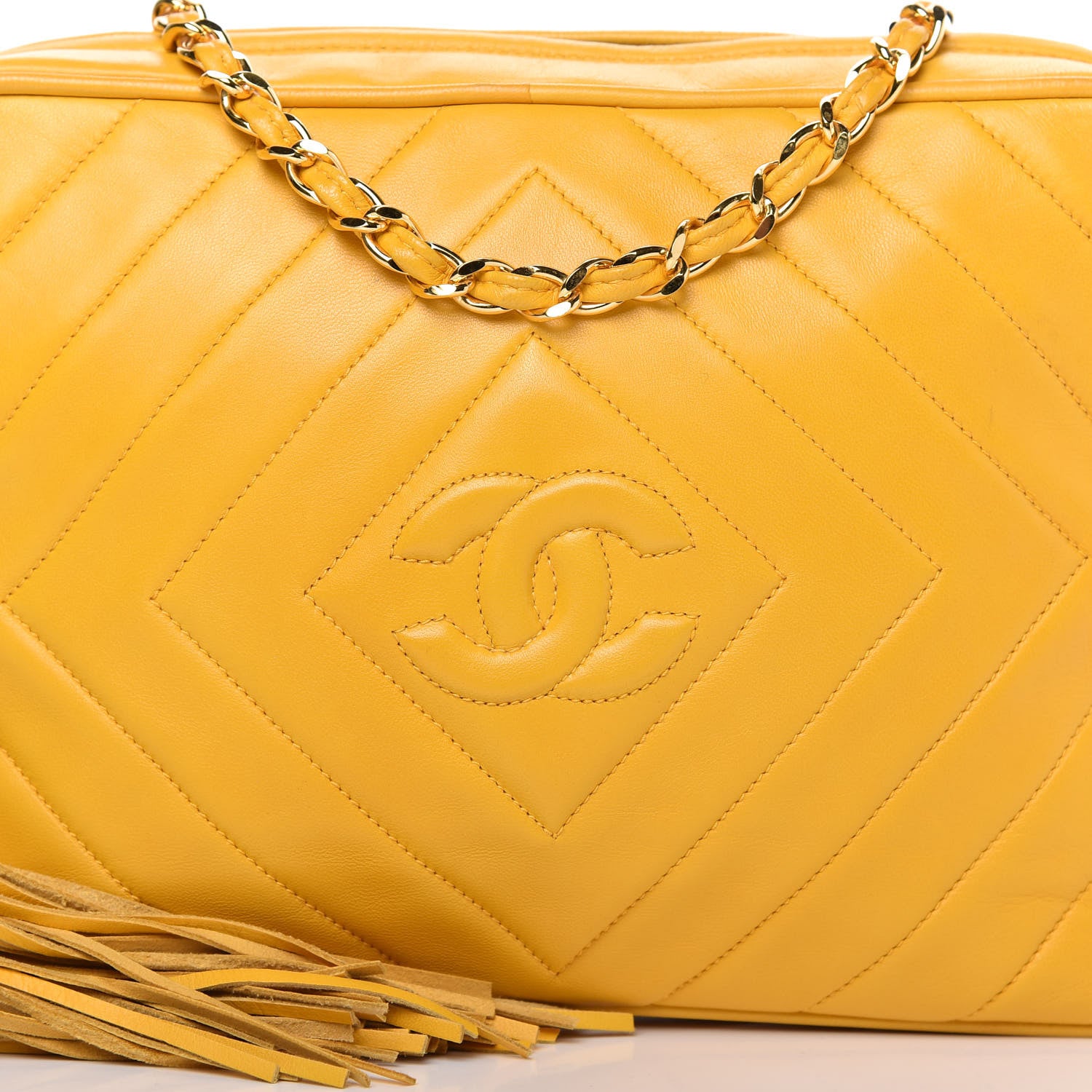 Chanel Lambskin Chevron Tassel Camera Case Yellow 11 of 11