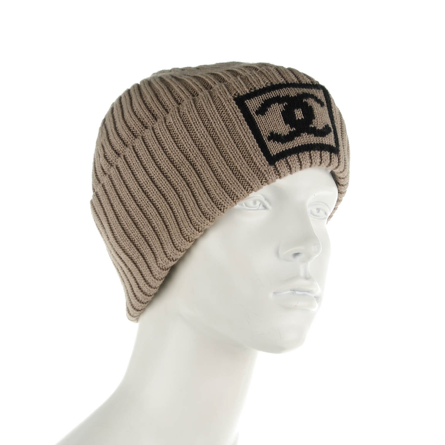 Chanel Merino Wool Silk Cashmere CC Beanie Hat Taupe 2 of 6