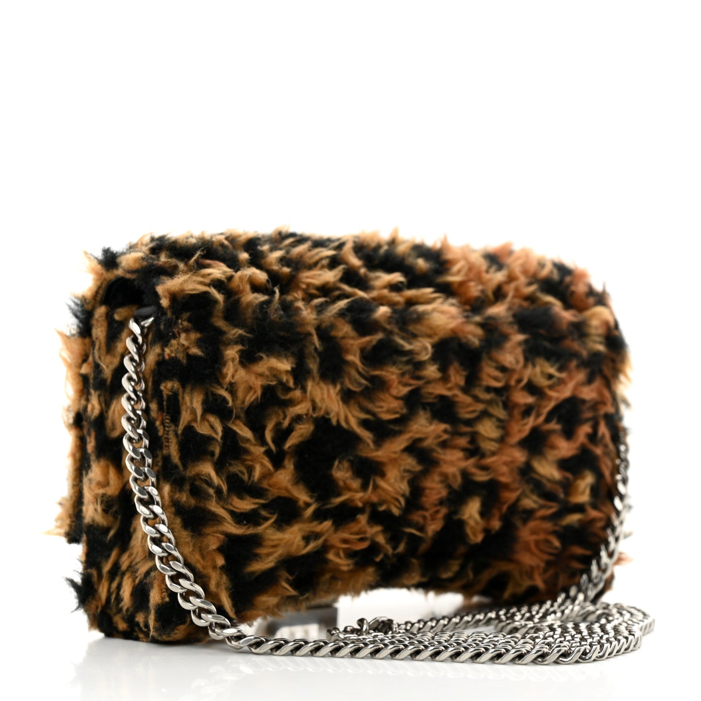 Fleece Leopard Print Hourglass Chain Bag Brown