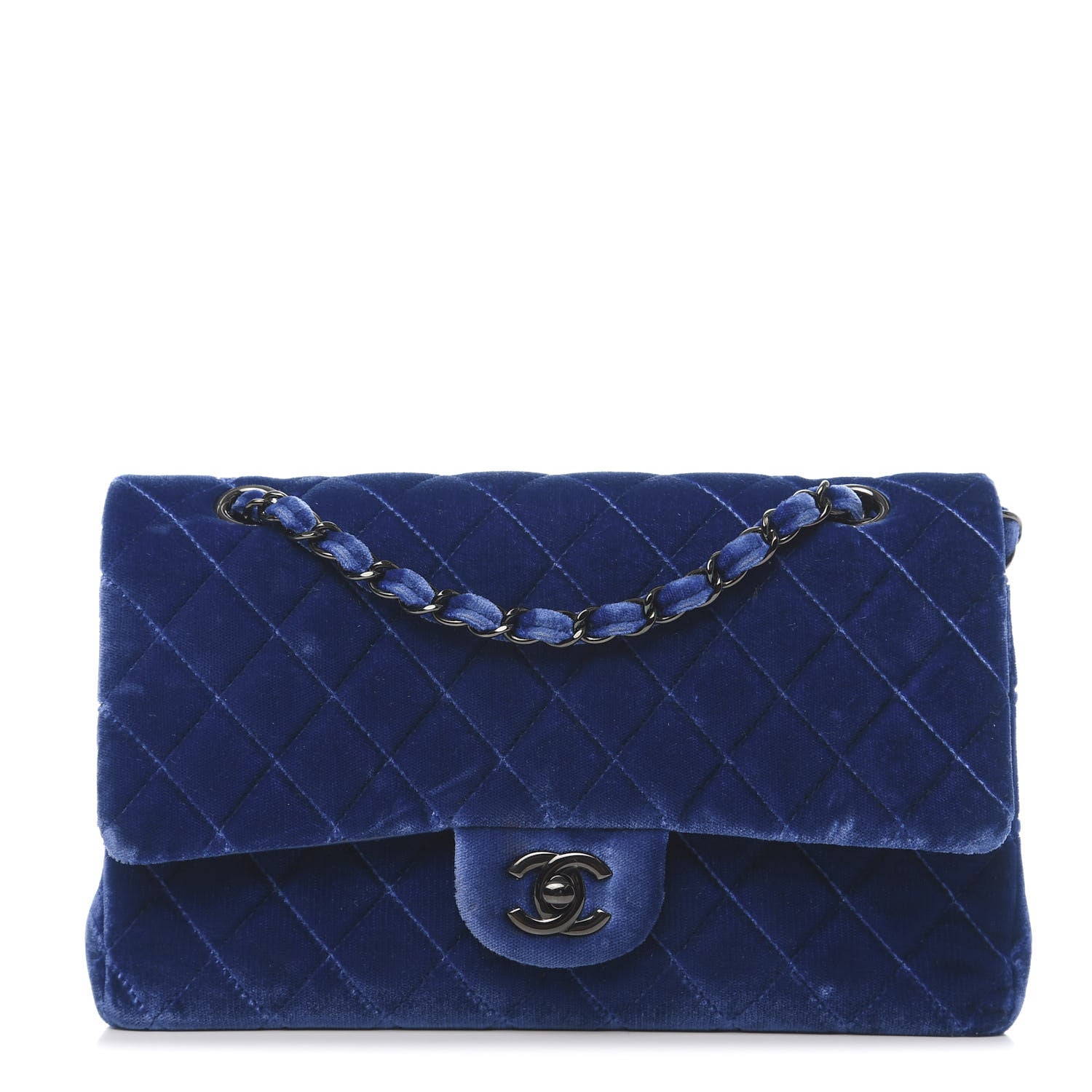 Chanel Velvet Quilted Medium Double Flap Navy Blue 1 of 13