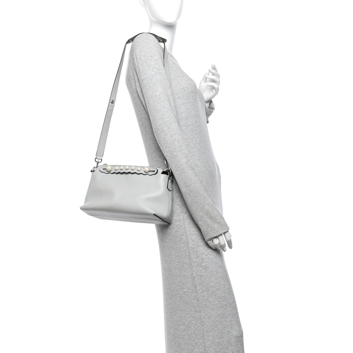 Vitello Dolce Pearl Scalloped Studded Medium By The Way Boston Bag Grigio Perla