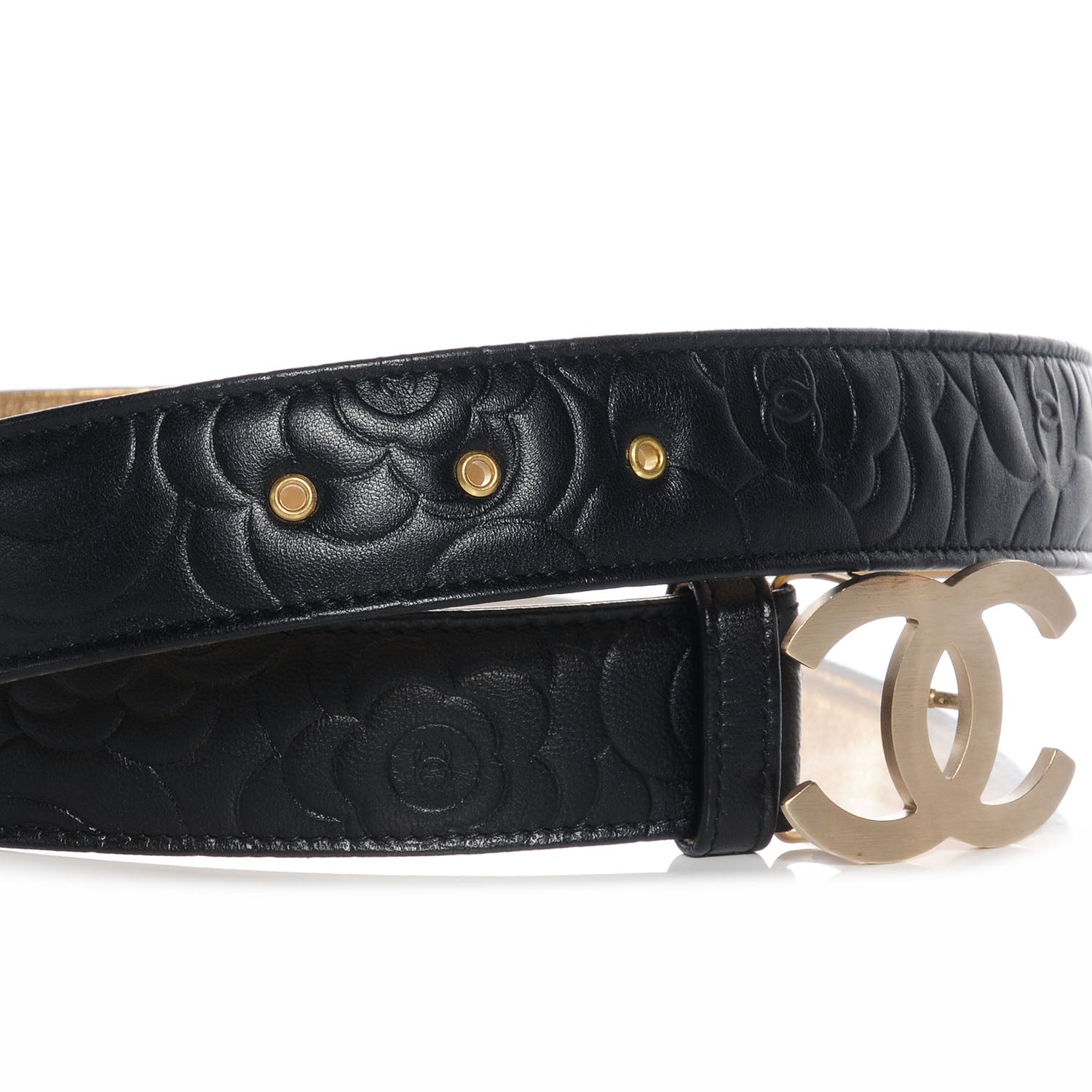Chanel Lambskin Camellia CC Belt 95 38 Black 6 of 6