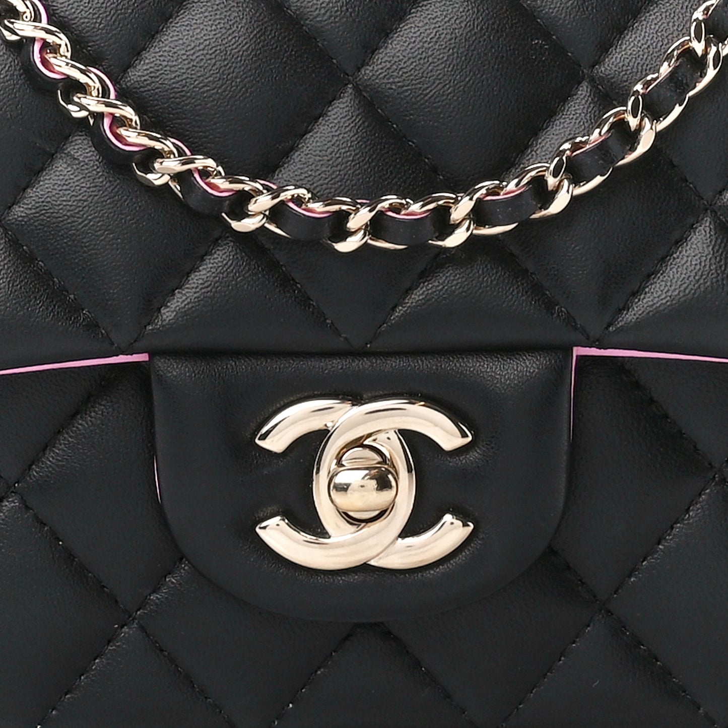 Lambskin Quilted Bi-Color Mini Top Handle Rectangular Flap Black Lilac