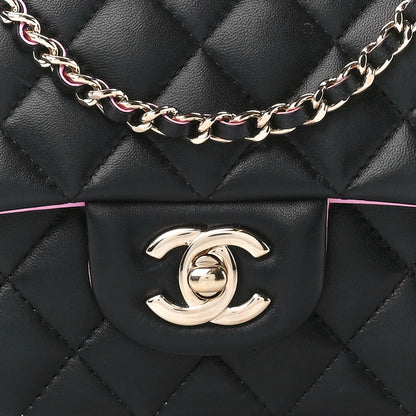 Chanel Lambskin Quilted Bi-Color Mini Top Handle Rectangular Flap Black Lilac 9 of 11