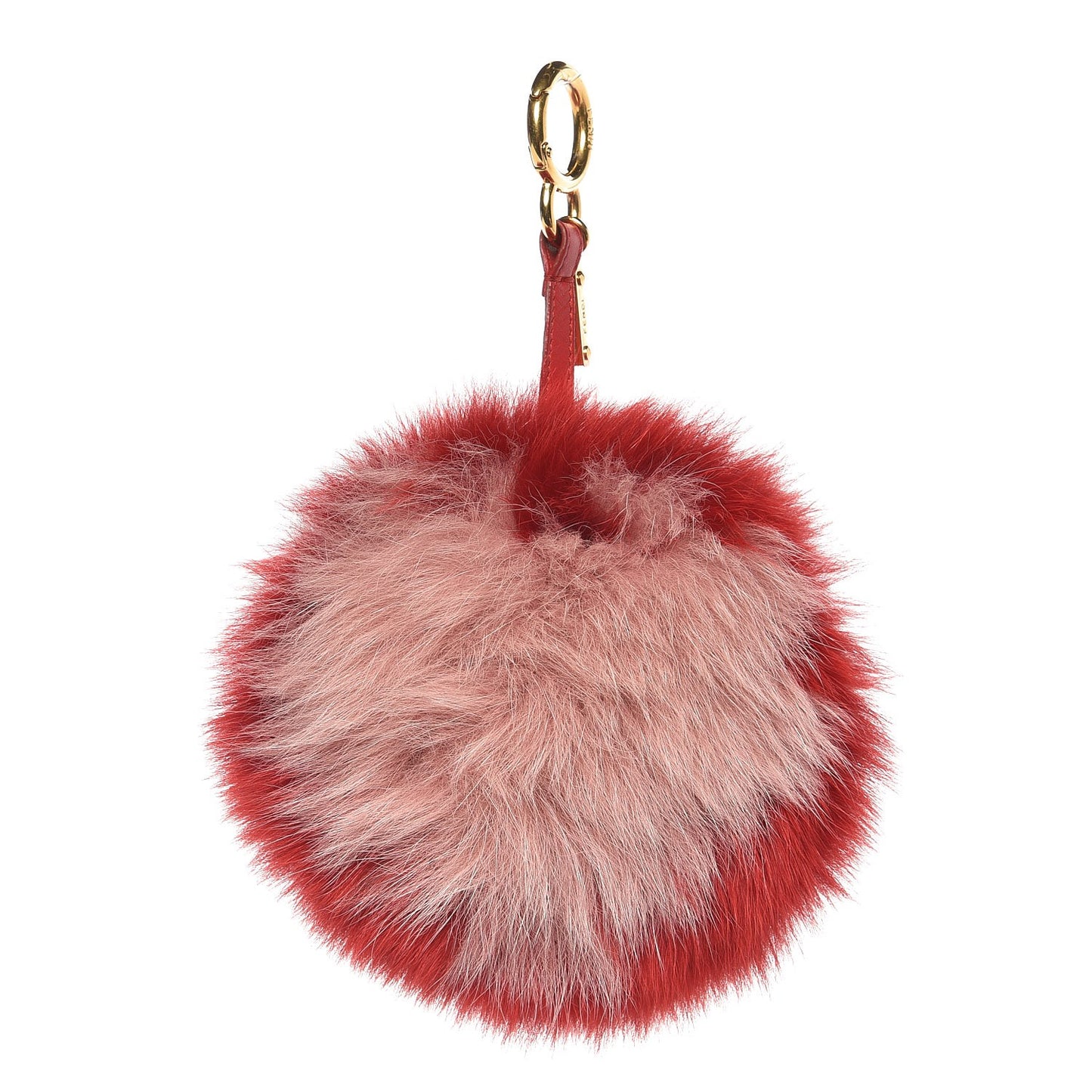 Fox Fur Shiny Nappa Heart Pom Pom Bag Charm Rosso Rosa