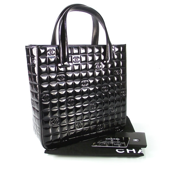 Chanel Patent Chocolate Bar Quilted Tote Black 3 of 9