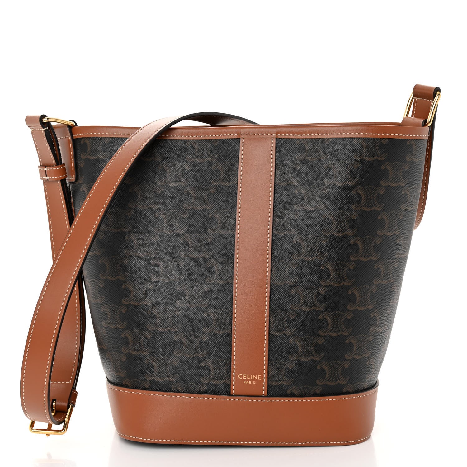 Celine Triomphe Canvas Calfskin Small Bucket Bag Tan 1 of 9