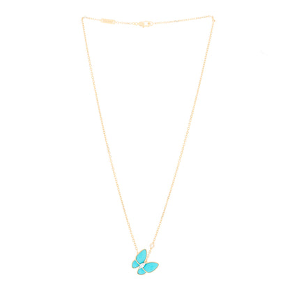 Van Cleef & Arpels 18K Yellow Gold Diamond Turquoise Two Butterfly Pendant Necklace 2 of 4