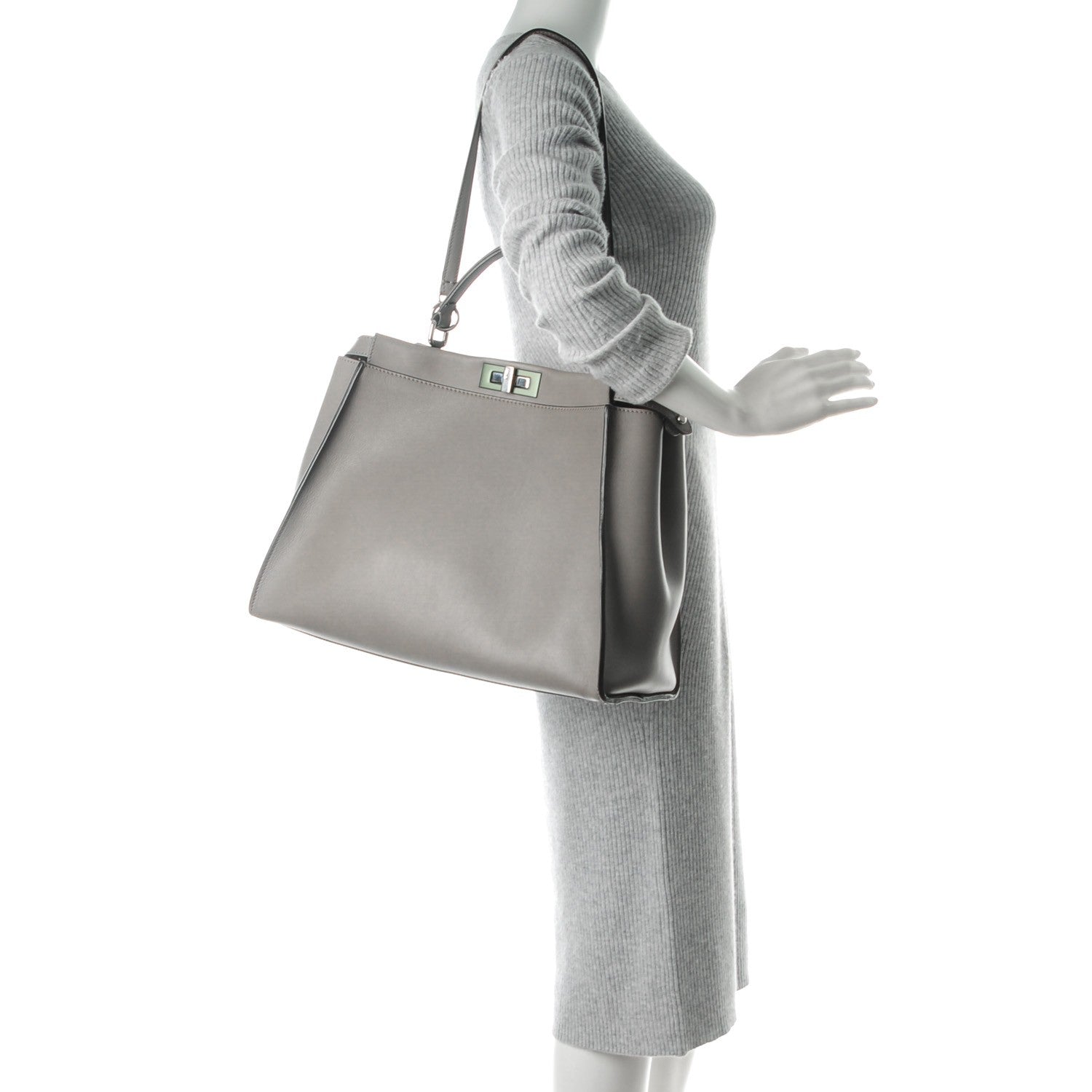 Fendi Vitello Dolce Marmol Large Peekaboo Iconic Satchel Asfalto Verde Salvia 2 of 8