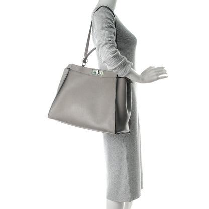 Fendi Vitello Dolce Marmol Large Peekaboo Iconic Satchel Asfalto Verde Salvia 2 of 8