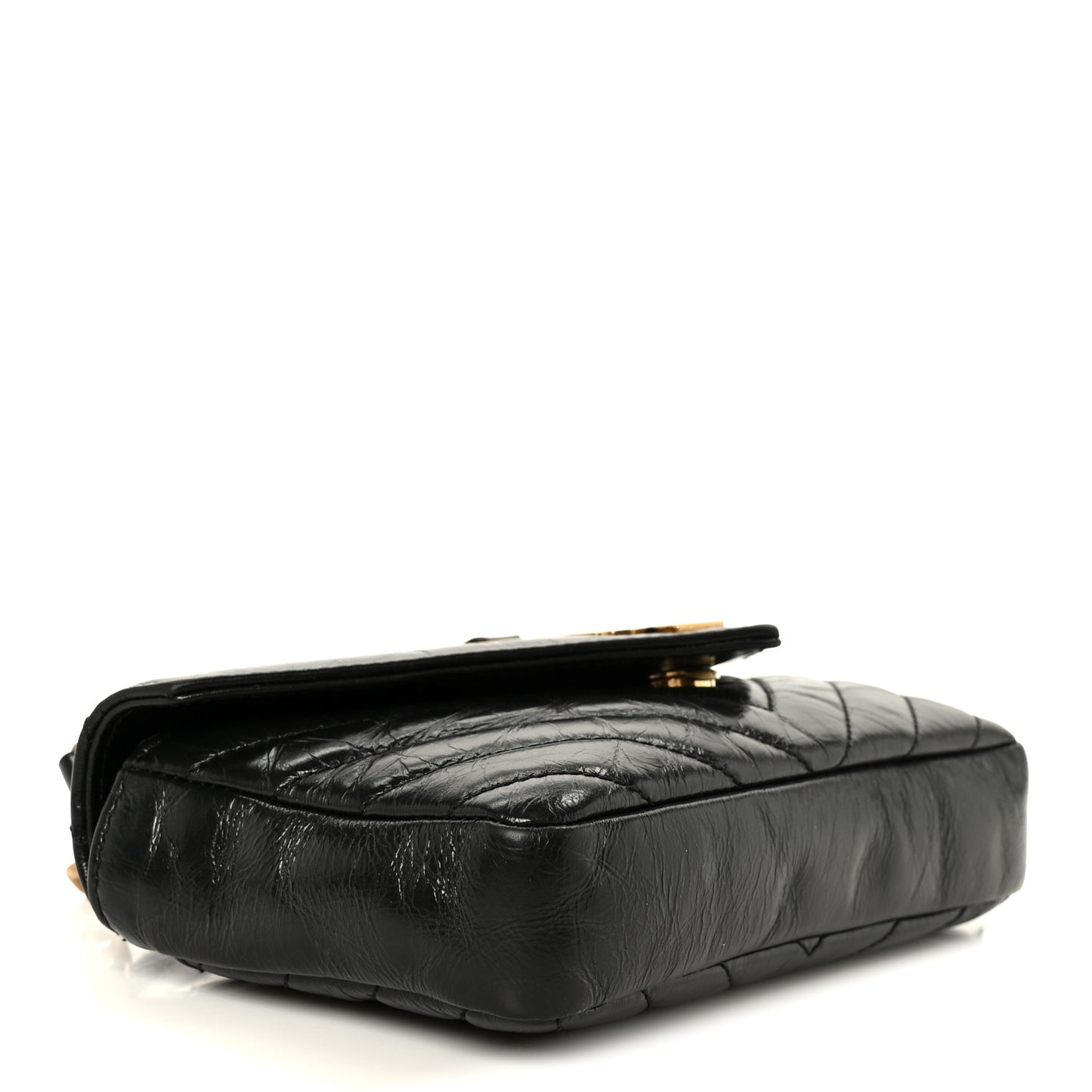 Shiny Calfskin Matelasse Chevron Monogram Mini College Bag Black