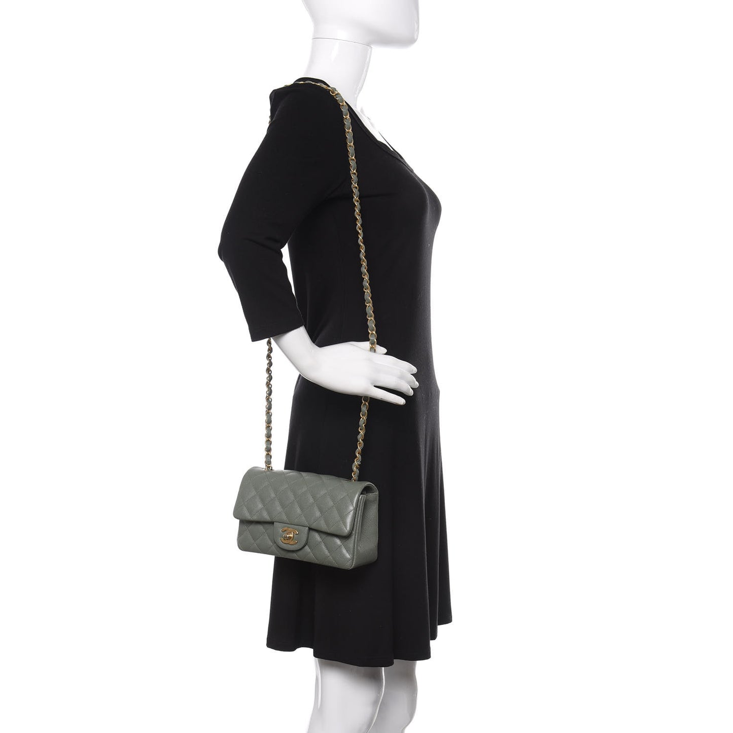 Iridescent Caviar Quilted Mini Rectangular Flap Green