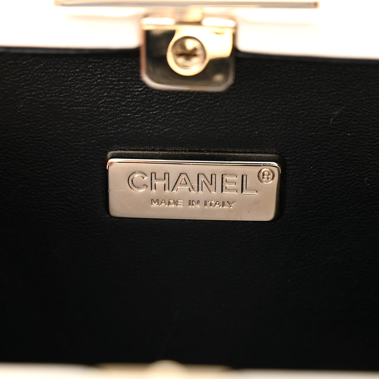Lambskin No. 5 Perfume Box Evening Clutch White Black