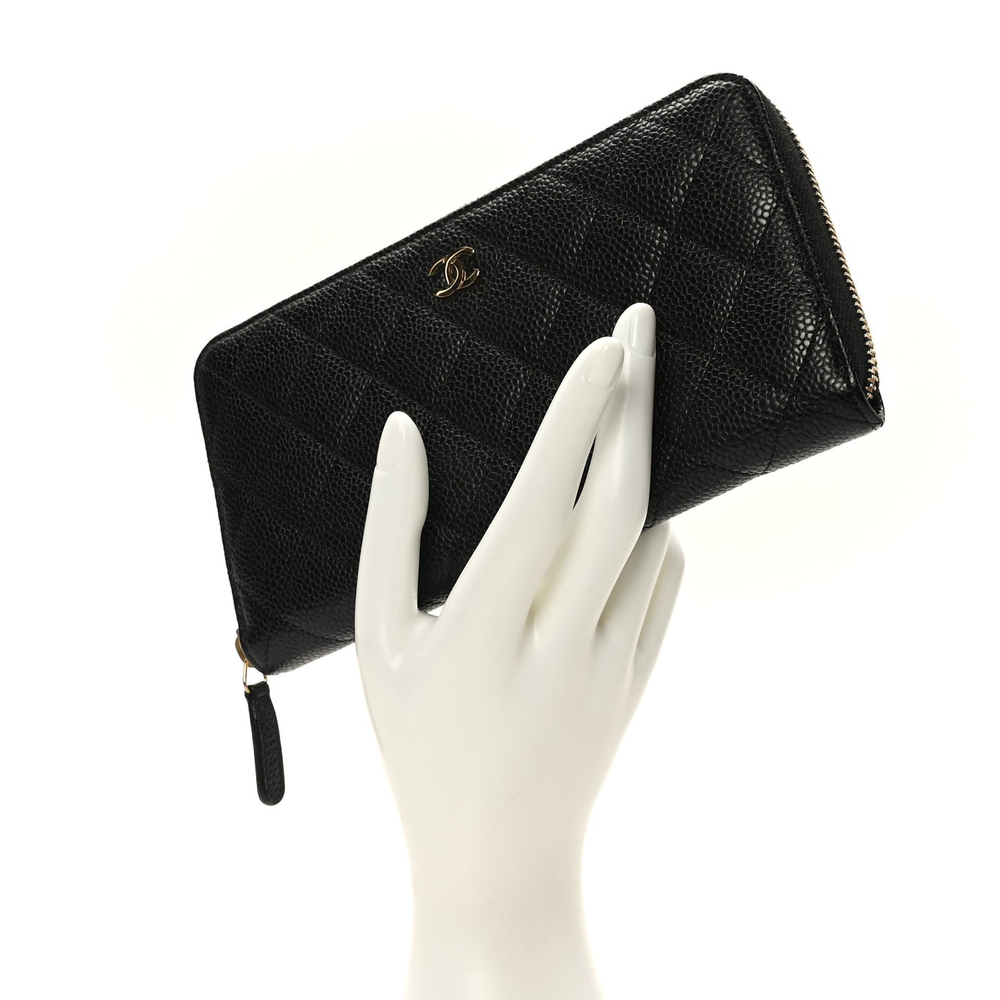 Caviar Quilted Large Gusset Zip Around Wallet Black