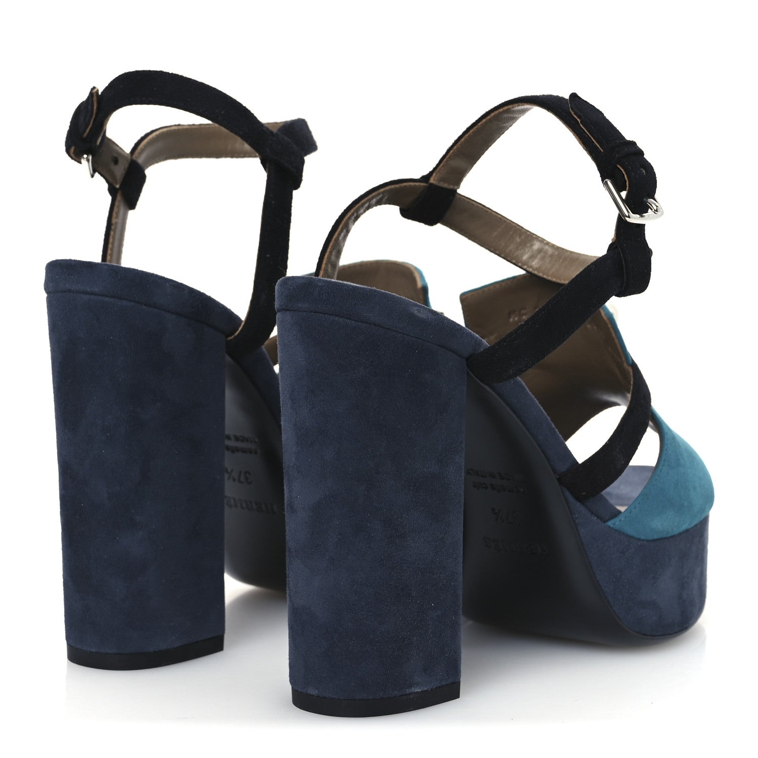 Hermes Suede Goatskin Calas Sandals 37.5 Vert Oxford Bleu Celeste Black 5 of 14