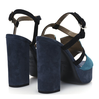 Hermes Suede Goatskin Calas Sandals 37.5 Vert Oxford Bleu Celeste Black 5 of 14