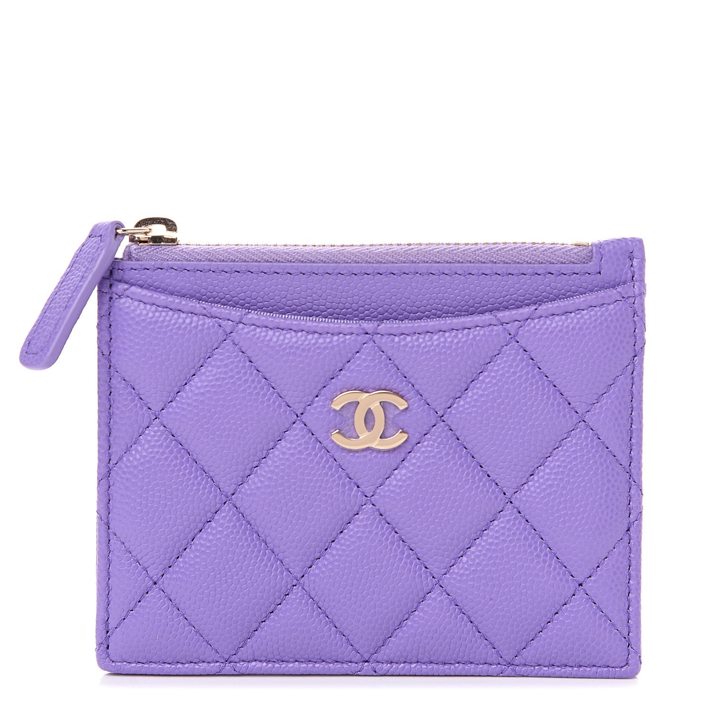 Caviar Quilted CC Zip Card Holder Purple