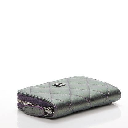 Chanel Metallic Lambskin Quilted Zip Around Coin Purse Wallet Dark Purple 4 of 8