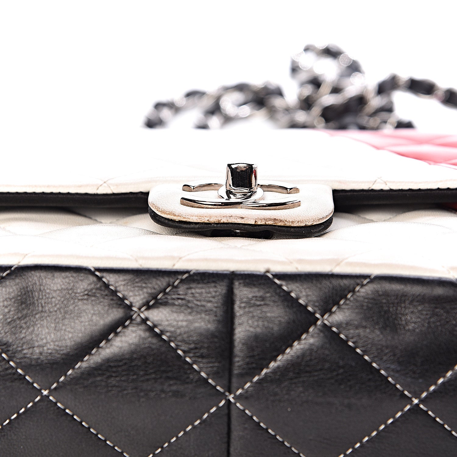 Chanel Lambskin Quilted Colorblock Jumbo Double Flap Black White Red 19 of 19
