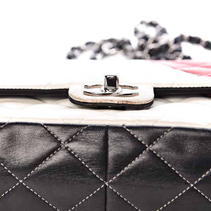 Chanel Lambskin Quilted Colorblock Jumbo Double Flap Black White Red 19 of 19