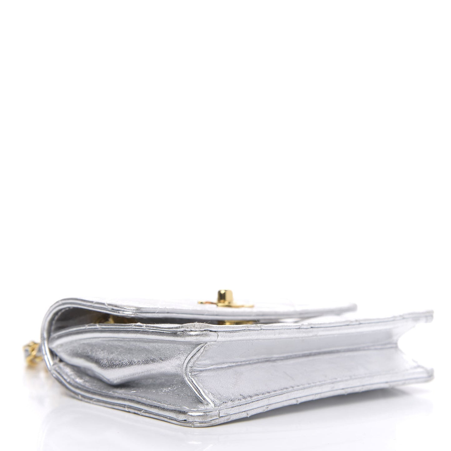 Metallic Lambskin Quilted Micro Mini Flap Silver